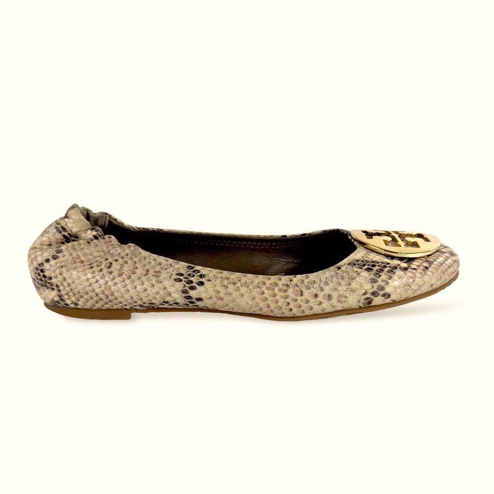 Authentic TORY BURCH SNAKESKIN EMBOSSED BALLET FLATS Women’s Size 7.5 EUC